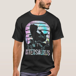 T-shirt SisterSaurus Funny Dinosaur Sister of 3 Kids Tie D