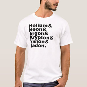 T-shirt Six gaz nobles sur le tableau périodique des éléme