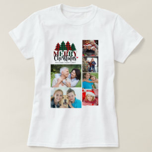 T-shirt Six Photo Plaid Nom de famille Joyeux Noël Femmes