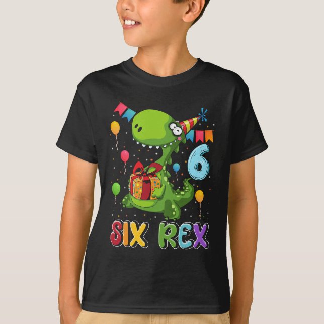 T-shirt Six Rex 6th Birthday Sixth Dinosaur Holding Box Gi (Devant)