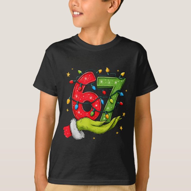 T-shirt Six Seven 67 Christmas Lights Hand Signs Elf Light (Devant)