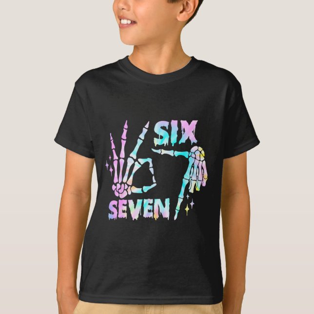 T-shirt Six Seven 6 7 Meme Funny Skeleton Hands Sign Let's (Devant)