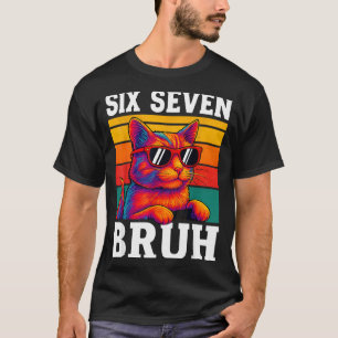 T-shirt Six Seven Bruh Chat Rétro Vintage Drôle 67 Mème Ho