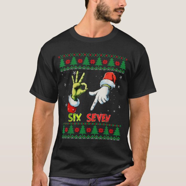 T-shirt Six Seven Skeleton Meme Christmas Ugly Sweater 67  (Devant)