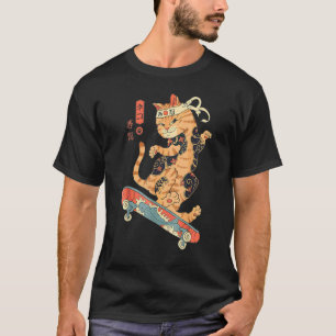 T-shirt Skatana Skateboarding Chat Tatoué Ukiyo E Japonais