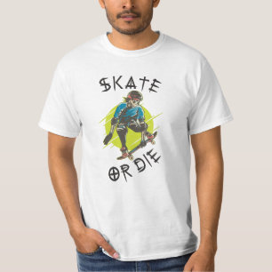 T-shirt Skate ou die Skeleton Skateboarder
