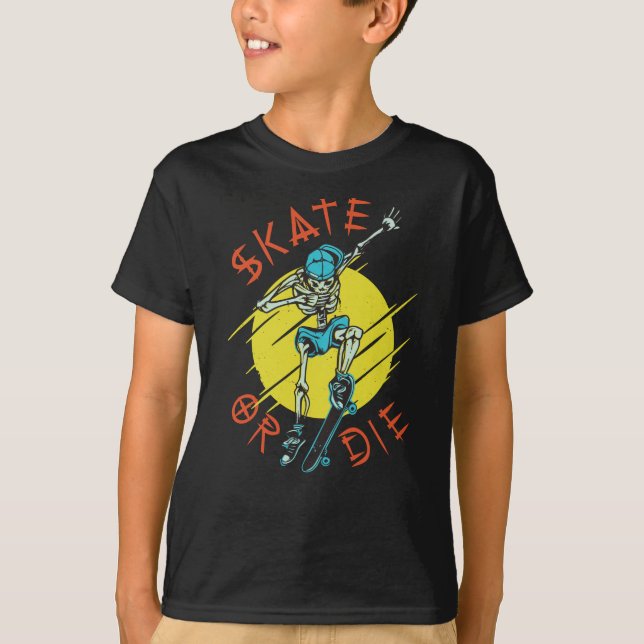 T-shirt Skate ou die Skeleton Skateboarder (Devant)