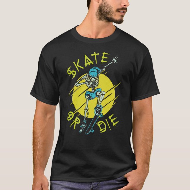 T-shirt Skate ou die Skeleton Skateboarder (Devant)