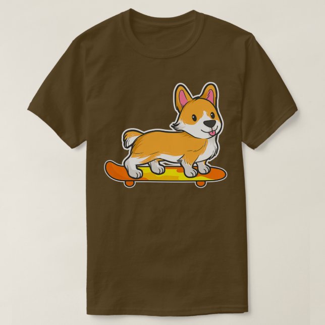 T-shirt Skateboard corgi Funny Skateboard équitation Chien (Design devant)