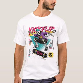 T-shirt Skateboard Rétro 90s Squelette Kickflip Rad