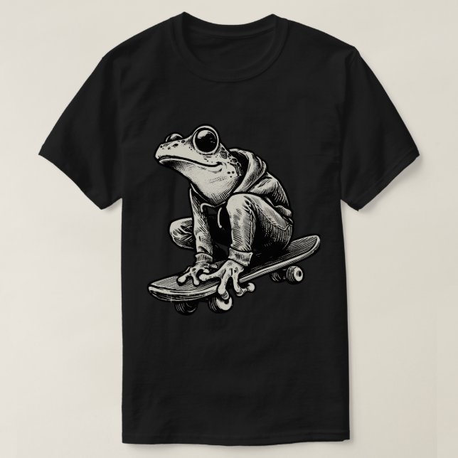 T-shirt Skateboarder Retro Black and White Frog (Design devant)