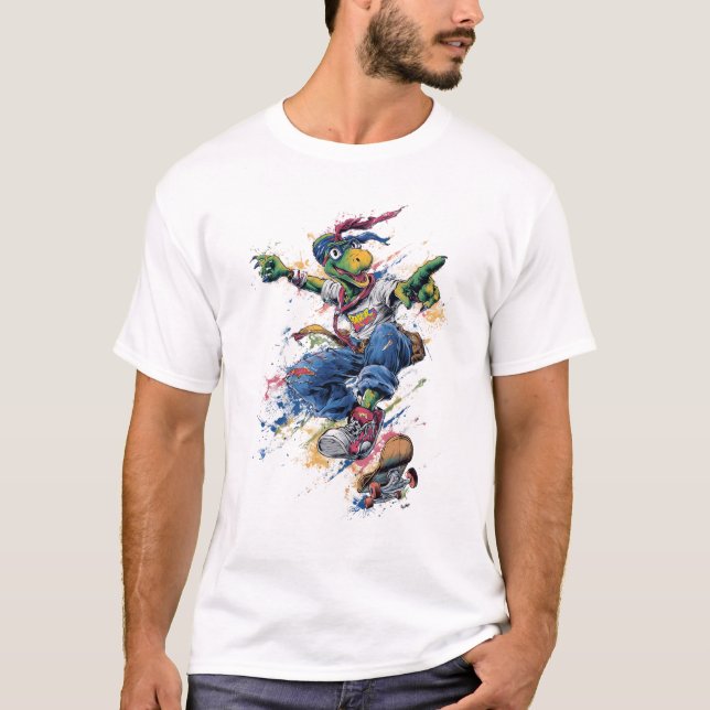 T-shirt Skateboarding Dinosaur – Graffiti Splash Street Ar (Devant)