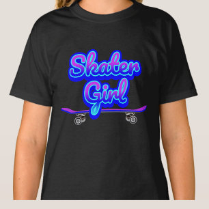 T-shirt Skater Girl Blue Mauve Graffiti Glow Skateboard T-