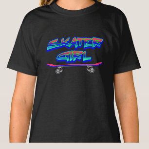 T-shirt Skater Girl Blue Rose Graffiti Glow Skateboard T