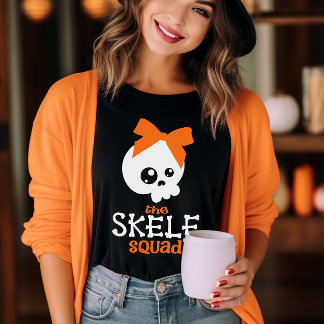 T-shirt Skele Squad Bow Orange Halloween Famille Correspon