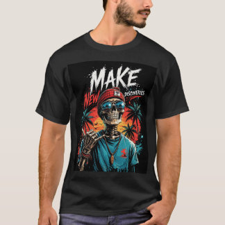T-shirt Skeletal Sunset: Tropical Streetwear Illustration