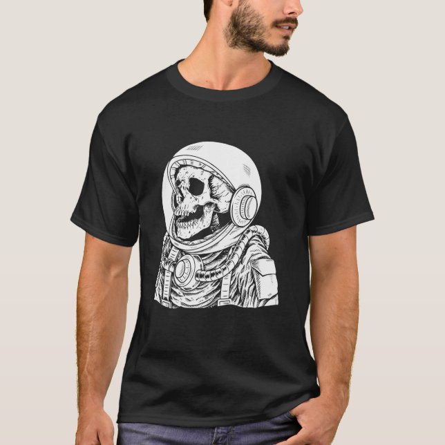 T-shirt Skeleton Astronaut Lazy Halloween Costume Crâne (Devant)