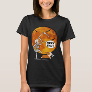 T-shirt Skeleton Brossé Jambe Halloween Corgi Reaper Scyth