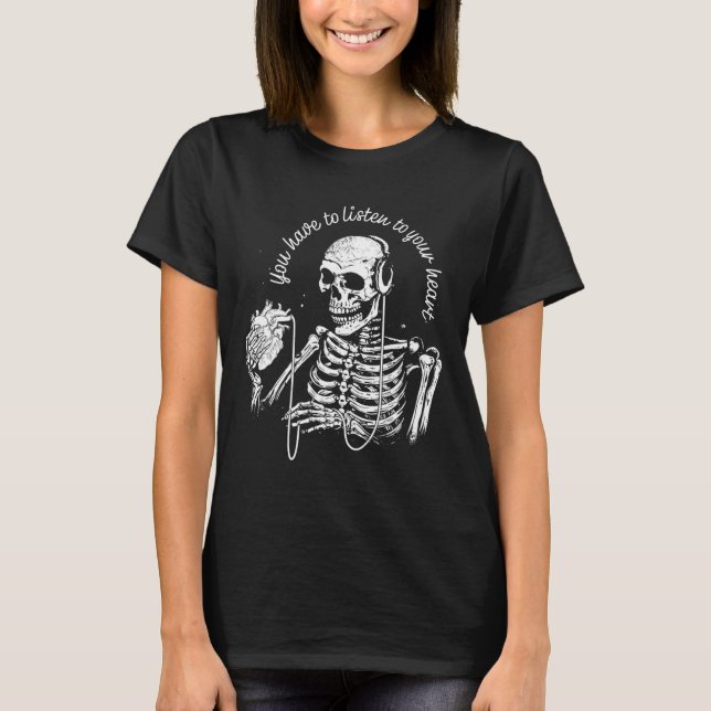 T-shirt Skeleton Casque Coeur Musique gothique Halloween S (Devant)