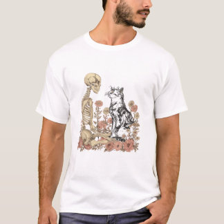 T-shirt Skeleton Cat Flower Cute Kitten