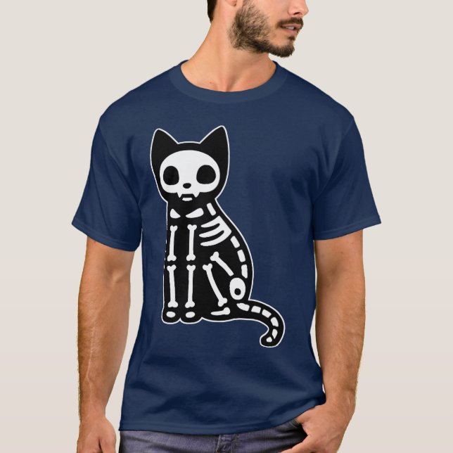 T-shirt Skeleton Chat Halloween vintage (Devant)