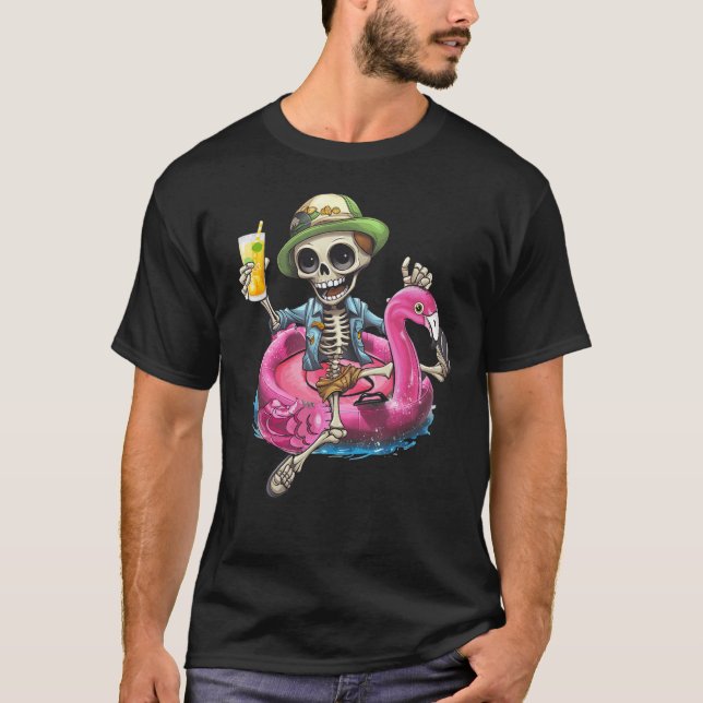 T-shirt Skeleton Chilling sur Flamant rose Lifebuoooy Hall (Devant)