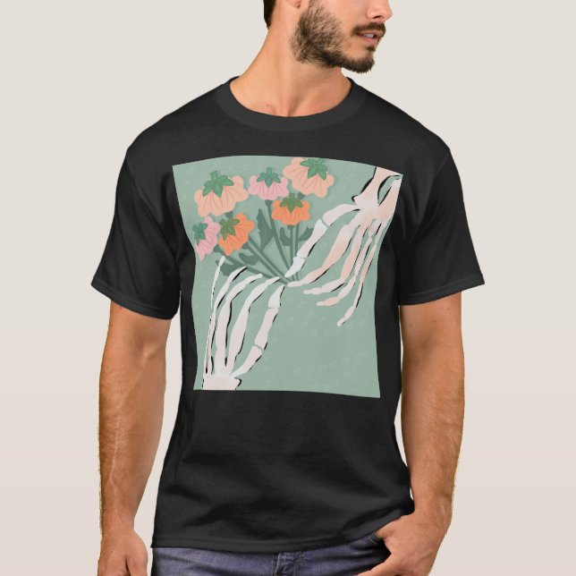 T-shirt Skeleton Citrouille Bouquet Halloween (Devant)