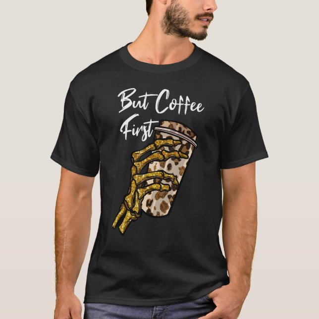 T-shirt Skeleton Coffee Halloween Pumpkin Latte Drink Pump (Devant)