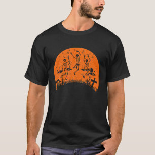 T-shirt Skeleton Dance Macabre Vintage Retro Sunset Hallow