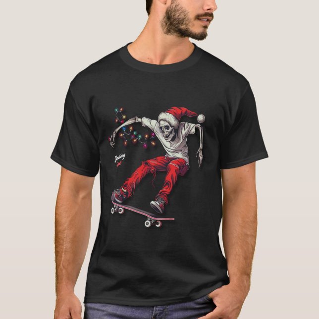 T-shirt Skeleton de vacances Skateboarder (Devant)