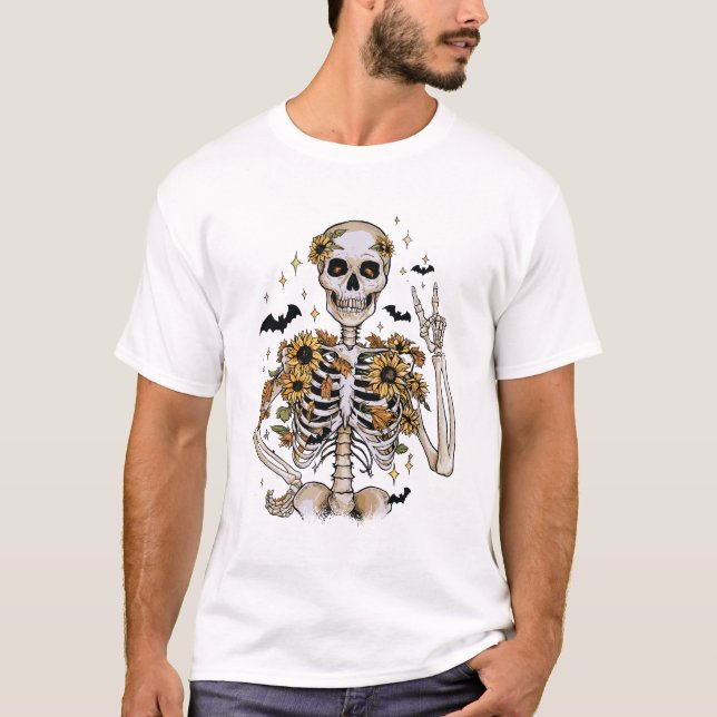 T-shirt Skeleton d'Halloween d'automne (Devant)