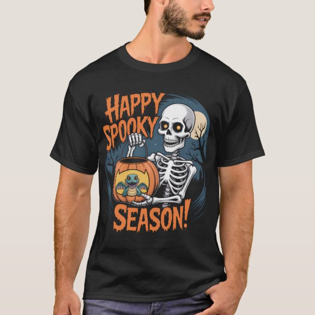 T-shirt Skeleton & Dragon Halloween Art (Devant)