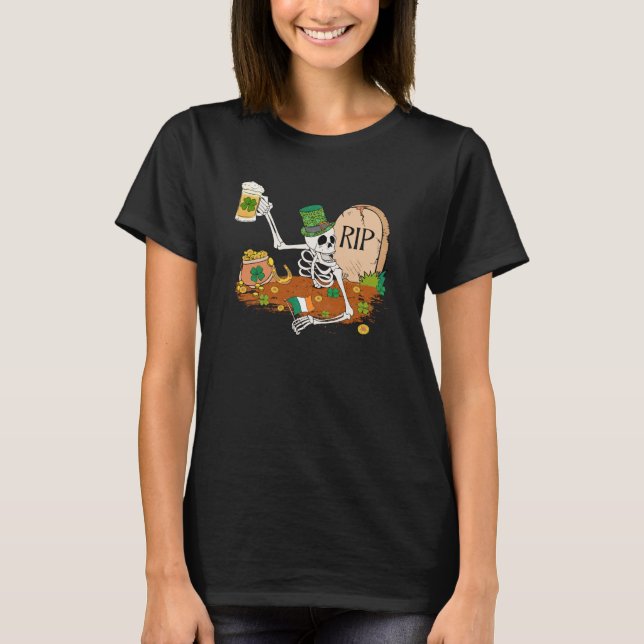 T-shirt Skeleton Drinking Beer St Patricks Day Leprechaun  (Devant)