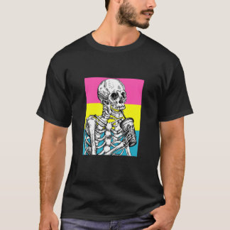 T-shirt Skeleton Drinking Coffee LGBTQ Pansexual Pride Pan