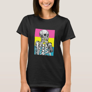 T-shirt Skeleton Drinking Coffee LGBTQ Pansexual Pride Pan