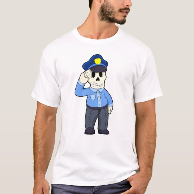 T-shirt Skeleton en tant que policier avec casquette de po (Devant)
