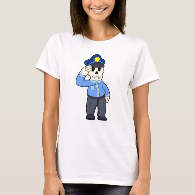 T-shirt Skeleton en tant que policier avec casquette de po (Devant)