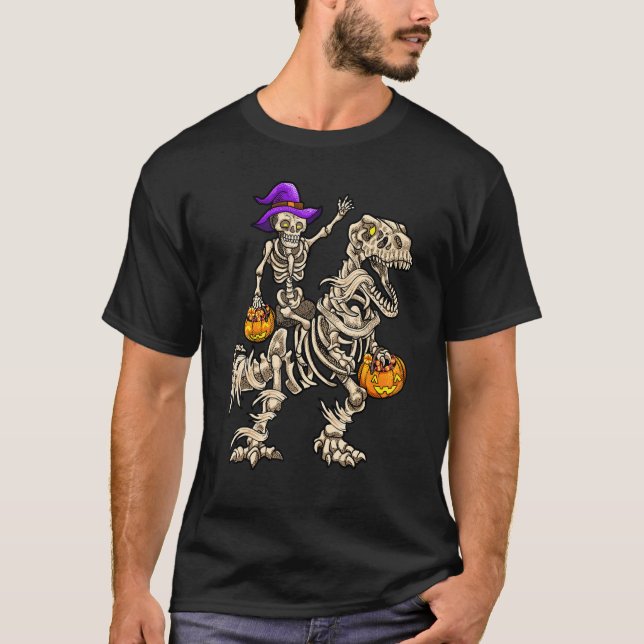 T-shirt Skeleton équitation maman Dinosaur rex Halloween P (Devant)