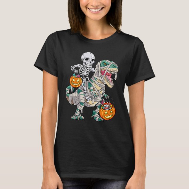 T-shirt Skeleton équitation maman Dinosaur rex Halloween P (Devant)