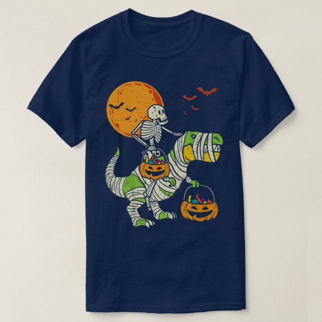 T-shirt Skeleton équitation maman Dinosaur T rex Halloween (Design devant)