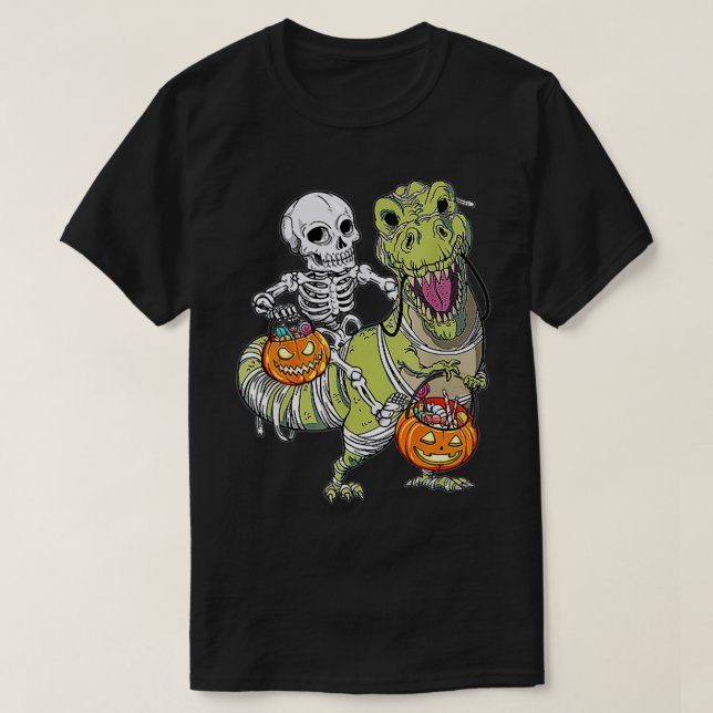 T-shirt Skeleton équitation maman Dinosaur T Rex Halloween (Design devant)