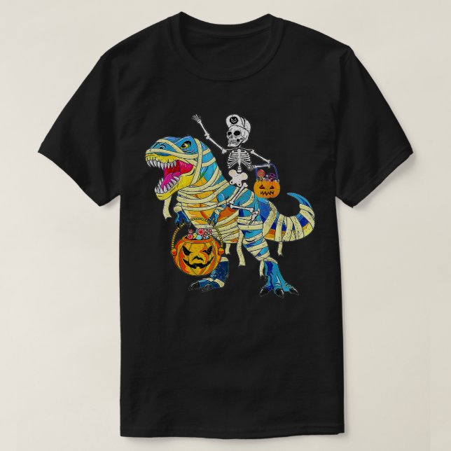 T-shirt Skeleton équitation maman Dinosaur T rex Halloween (Design devant)