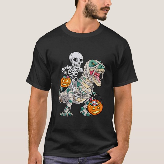 T-shirt Skeleton équitation maman Dinosaur T Rex Halloween (Devant)