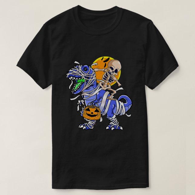 T-shirt Skeleton équitation maman Dinosaur T rex Halloween (Design devant)