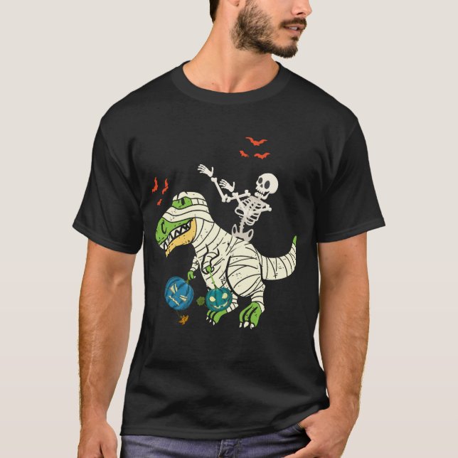 T-shirt Skeleton équitation maman Dinosaur T rex Halloween (Devant)