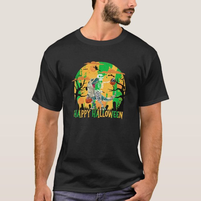T-shirt Skeleton équitation maman Dinosaur T Rex Halloween (Devant)