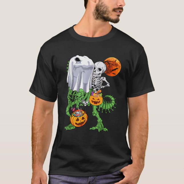 T-shirt Skeleton équitation maman Dinosaur T rex Halloween (Devant)