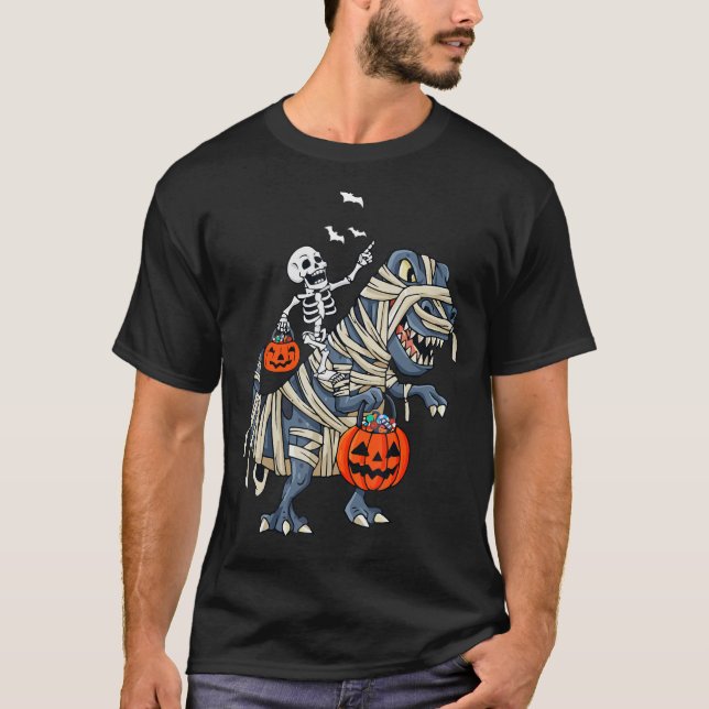 T-shirt Skeleton équitation maman Dinosaur T rex Halloween (Devant)