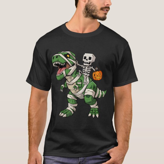 T-shirt Skeleton équitation maman Dinosaure T Rex (Devant)