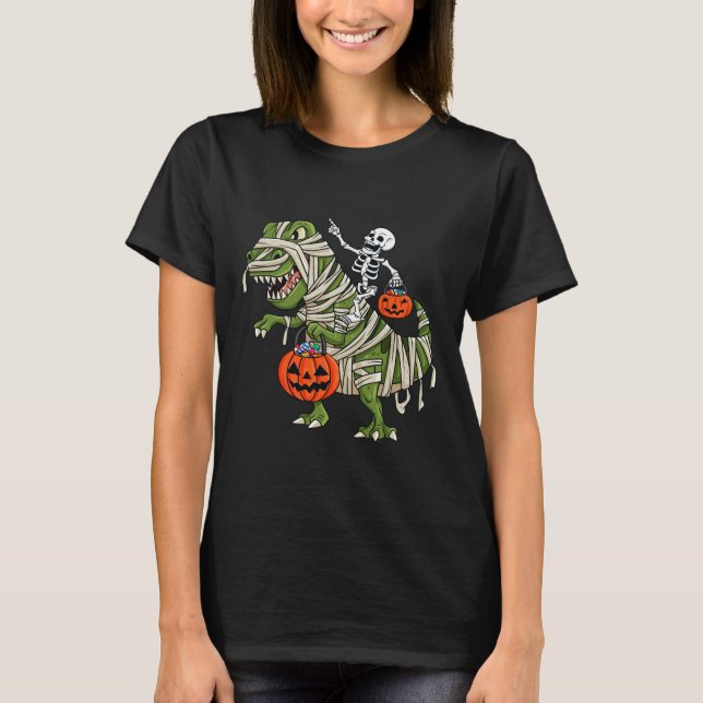 T-shirt Skeleton équitation maman T Rex Halloween Garçons  (Devant)